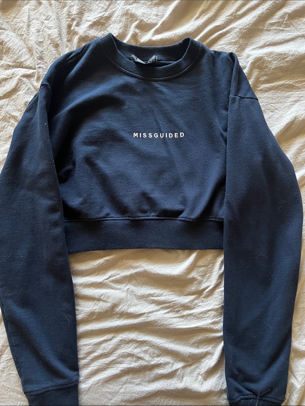 Missguided Navy Cropped Logo Sweatshirt